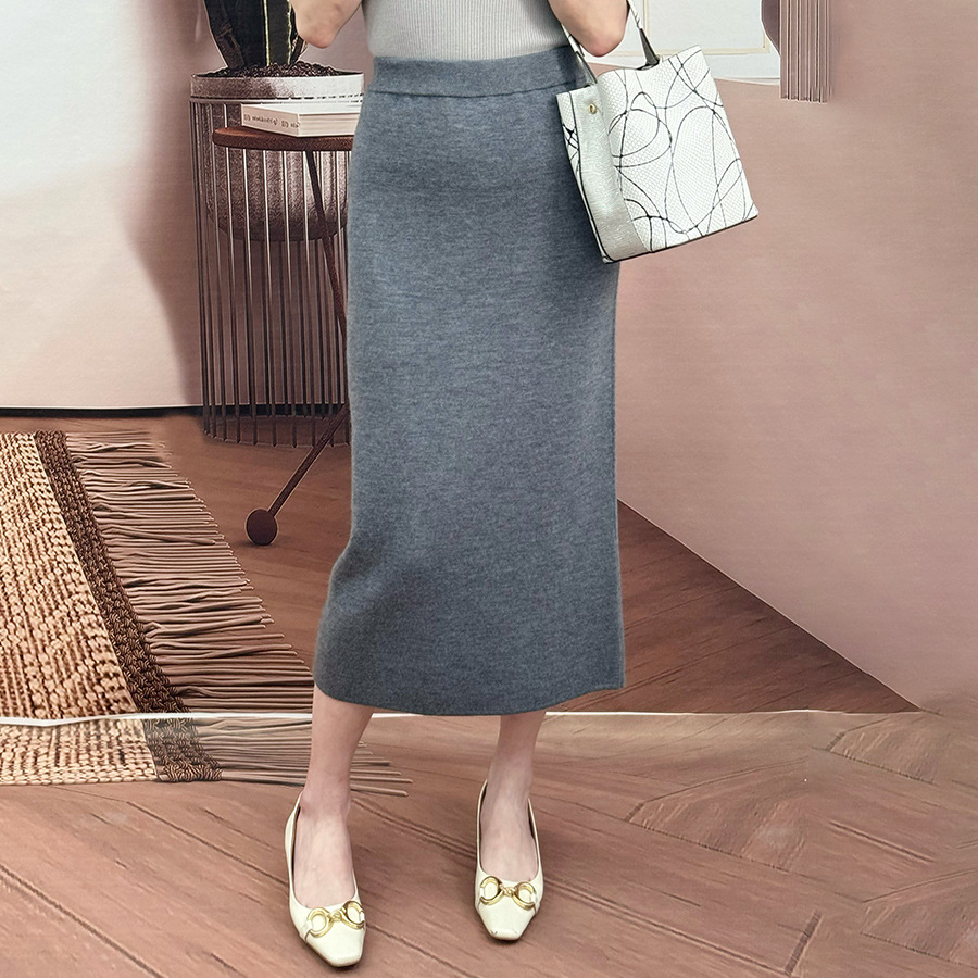G175741 cashmere knitted skirt female 23 autumn and winter new style four-level needle all-match slim skirt skirt