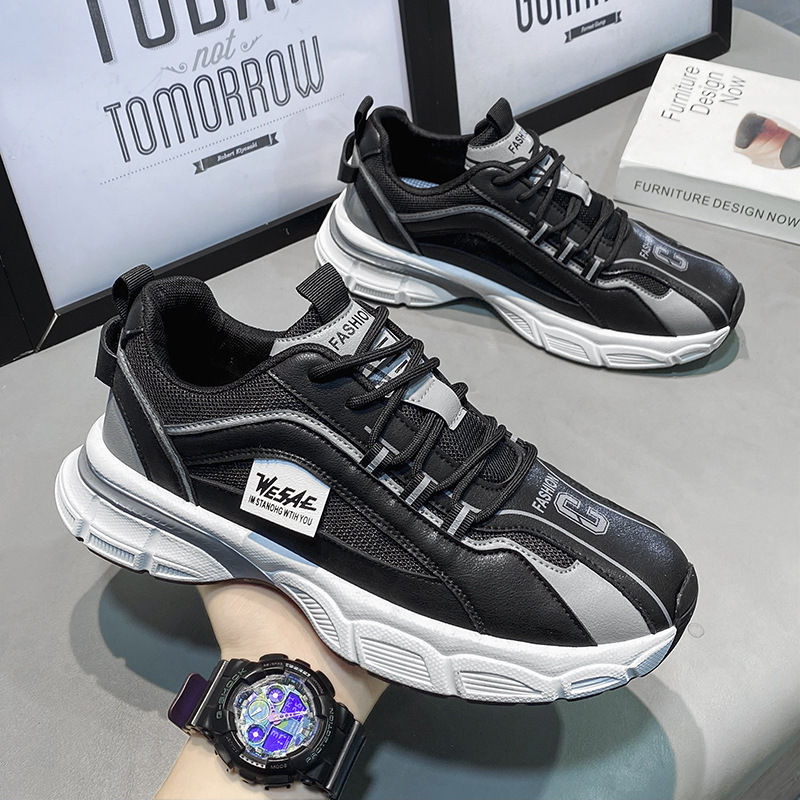 Men Sports Thick Sole Round Toe Chunky Shoes New Fashion Running Training Trendy Triple Black Grey Green fashion