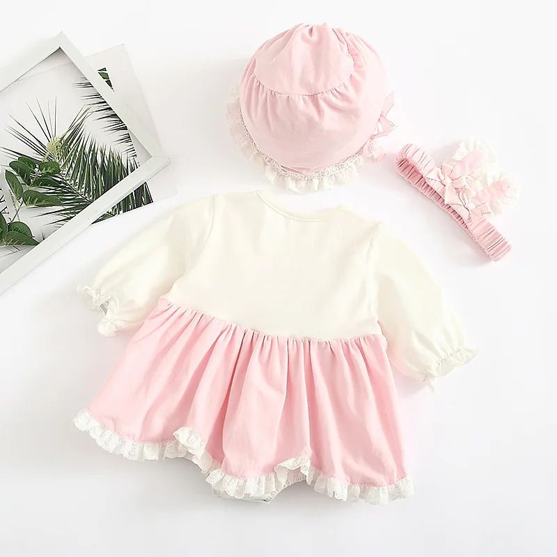 born Baby Dress for Birthday Bow Long Sleeve Spring Lace Girls Dresses Hat Princess Clothes Set 250107