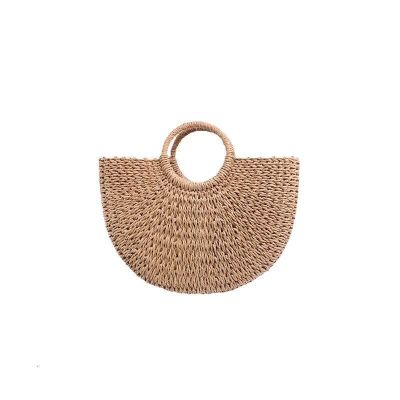 Spring And Summer New Straw Paper Rope Round Bucket Simple Woven Bag, Women's Retro Style Casual Handbag