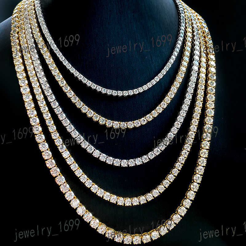 hip hop jewelry 925 Silver Plated yellow gold tennis chain 2mm 3mm 4mm 5mm 6mm DEF color Rose Gold Moissanite Diamond necklace