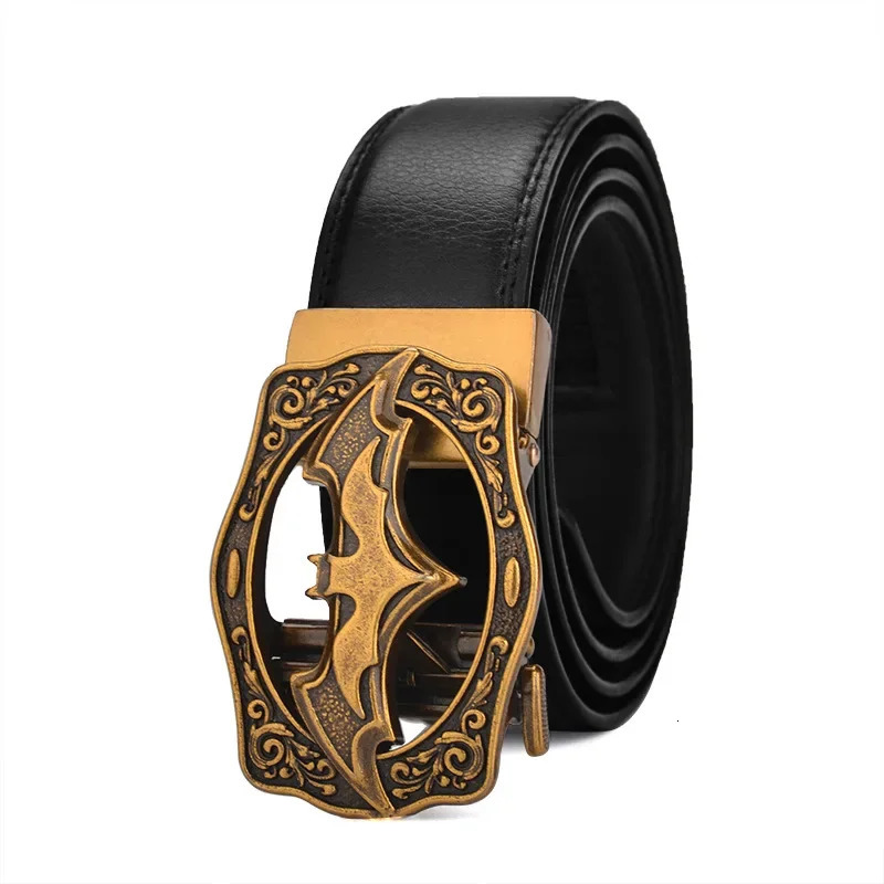 Retro Bat Silver Gold Mens Automatic Buckle Leather Plus Size Large 130 140 160 170cm Brown Black Belt 250107
