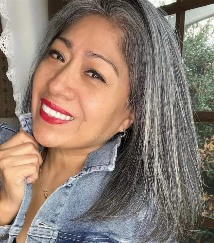 Salt and Pepper Grey Human Hair Wig Short Straight Bob Human Hair 4x4 Lace Frontal Wigs Straight Short Bob Grey Mix Black Wigs