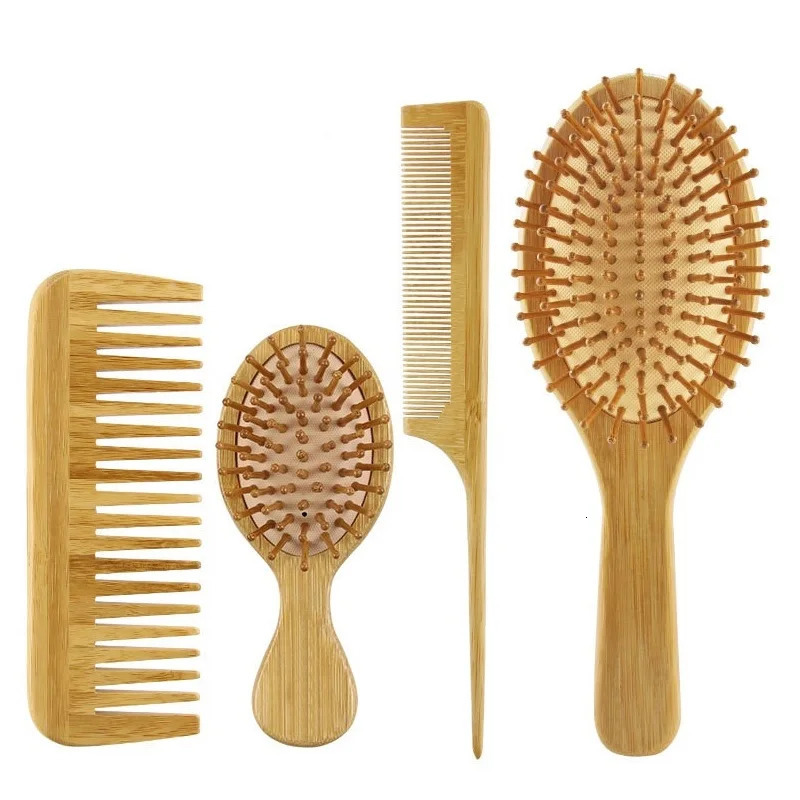 4 Pcs/set Hair Comb Set Eco-friendly Bamboo Wooden Air Cushion Massage Comb For Adult Children Wide Tooth And Pointed Tail Cmb 250107