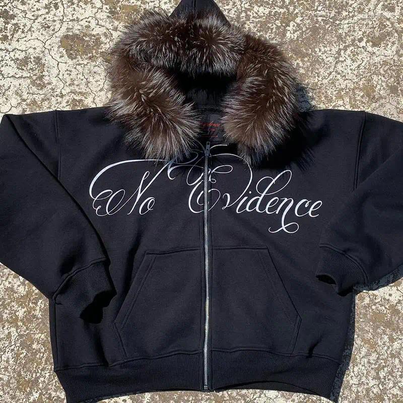 Men's Hoodies Men Hip Hop Graphic Punk Fashion Letter Print Clothes Faux Fur Collar Zip Up Harajuku Aesthetic Streetwear