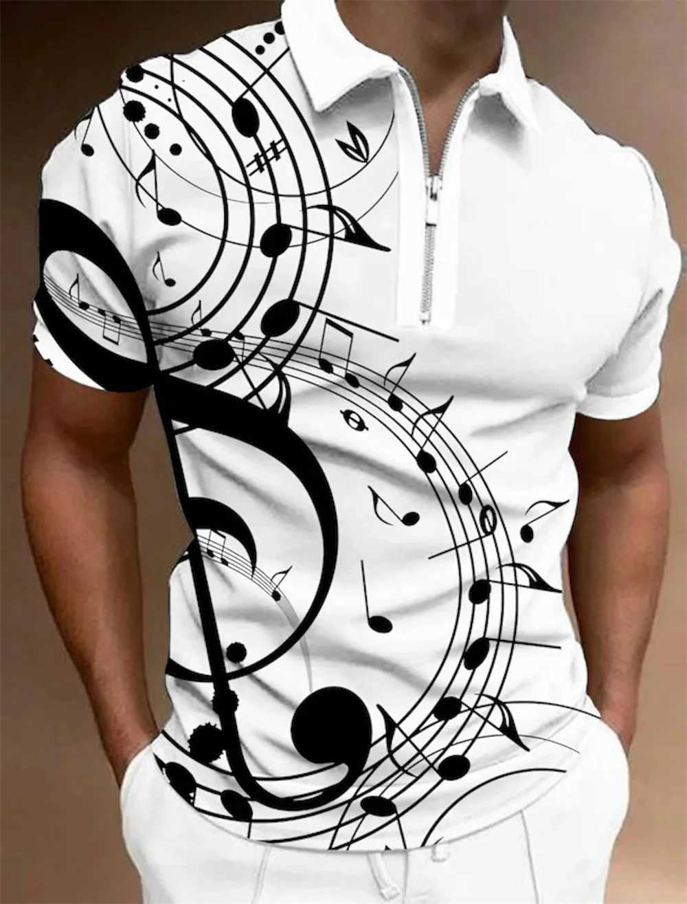 Design Polo Shirt Music Notes Light Prints Mens Tops Golf Graphic Short Sleeves Zipper Polo Shirt Fashion Casual Men ClothingXJ250108