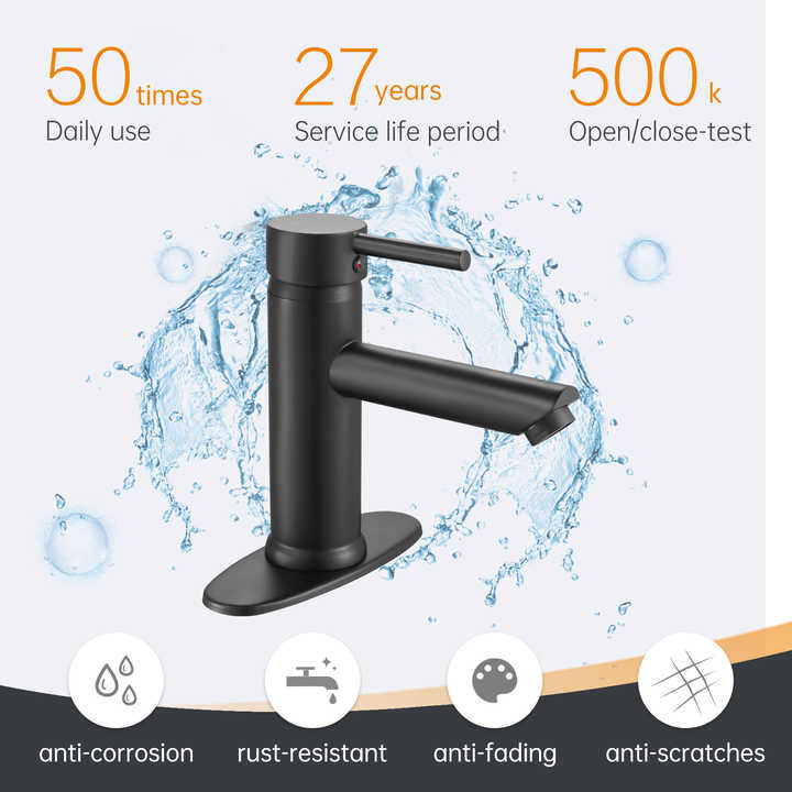 Modern Black Single Handle Brass Lavatory Bathroom Basin Faucet With Copper Body Zinc Alloy Handle