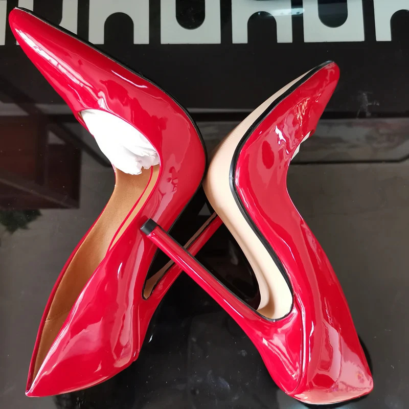 Fashion High Heels Sexy Shoes Women Pumps Large Size 43 44 45 White Stiletto Heel Patent Leather Office Wedding Shoes Hey Si Mey 250103