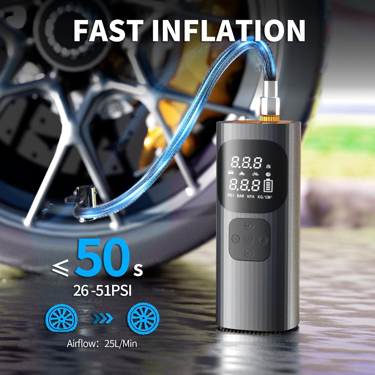 Cordless 16000mAh Air Compressor - 150PSI Smart Tire Pump for Cars, Motorcycles & Bicycles