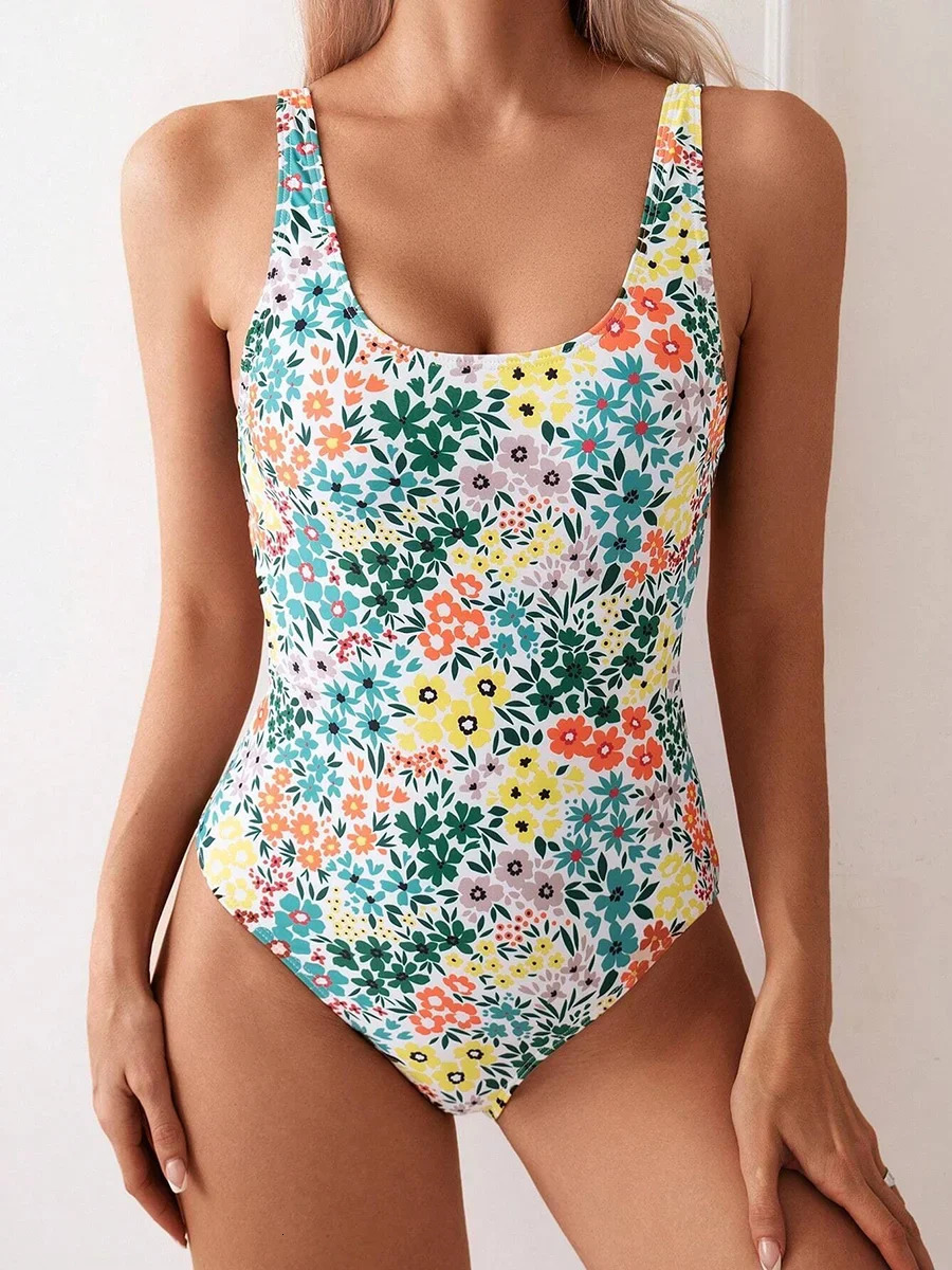 Sexy Floral One Piece Women Swimsuit Swimwear Woman Square Neck Bathing Suit Female Swimming for Monokini Summer Beachwear 250108