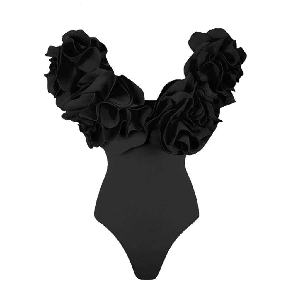 2Pc High Quality Woman Swimsuit Flower Ruffle Solid Bathingsuit Push Up Swimwear Off Shoulder Summer Suits Beachwear 250108
