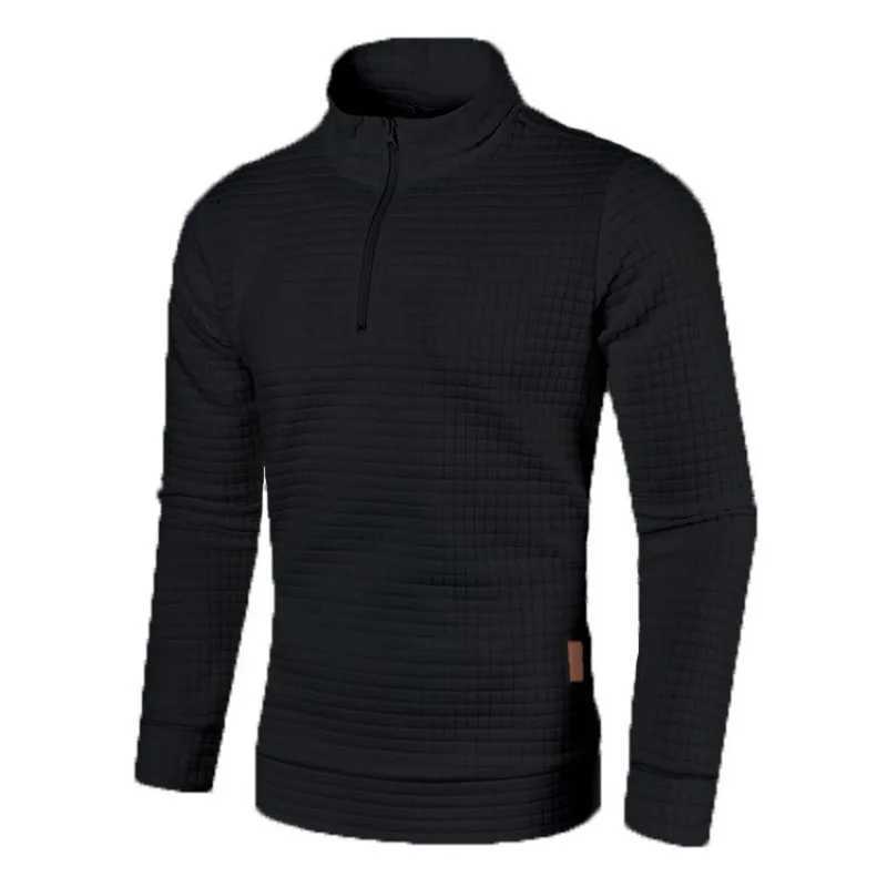 Mens hoodie zipper design solid color stand up collar jacket. Mens Jacquard Checkered Hoodie W250108