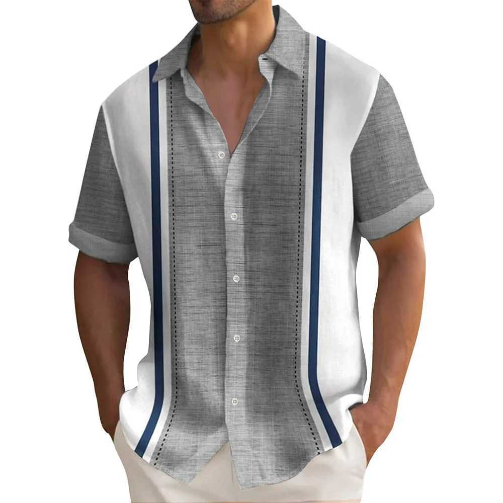Summer Striped Printed Shirts For Men Casual Short Sleeve Button Down Loose Hawaiian Shirt Oversized Men Clothing Lapel ShirtXJ250108