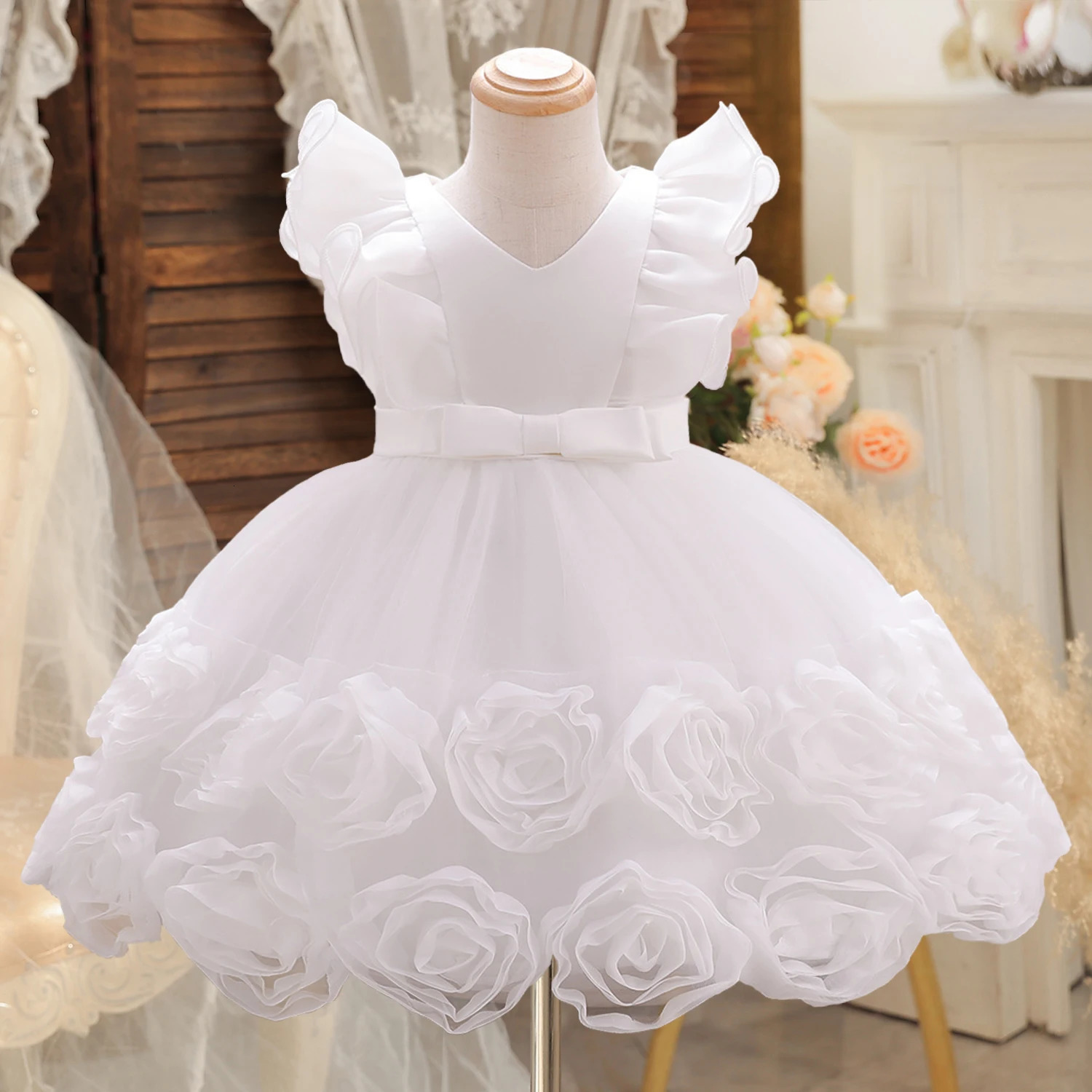Toddler Dresses Baptism Wedding 1st Birthday Flower Bow Princess Dress For Baby Girls Elegant Bridemaid Gown Vestidos 250107
