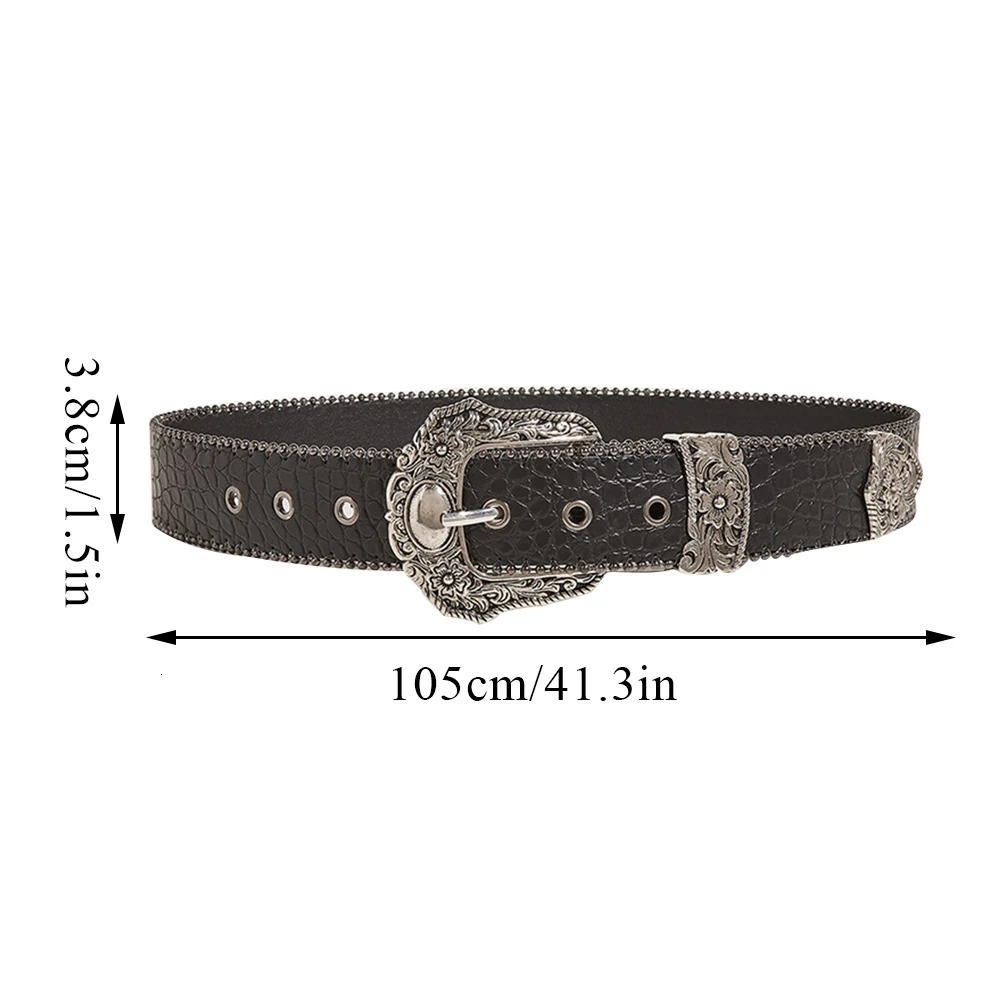 Fashion Gothic Pu Belt for Women Alloy Buckle Jeans Waist Strap Stone Pattern Female Jeans Waistband Y2k Accessory 250107