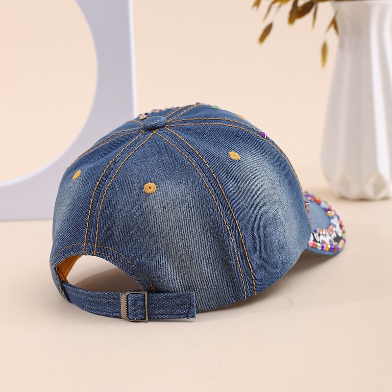 Casual versatile sun hat tide spring and fall inlaid diamond duck tongue hat female bow tie drill cowboy baseball cap sunscreen hat