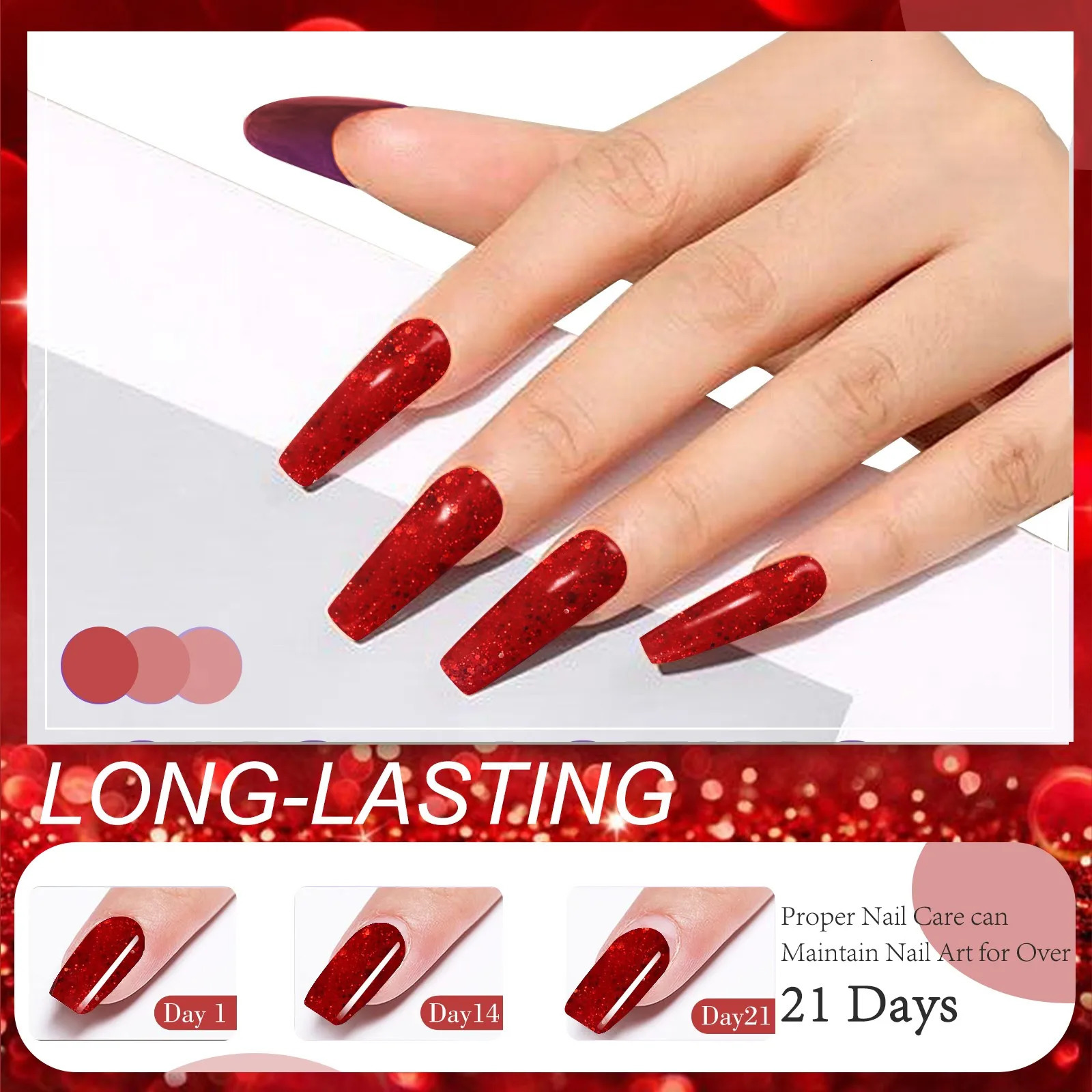 28gpot Very Fine Valentines Day Colors Red Glitter Dip Powder System Acrylic Dipping as Nail Gel Polish Effect 241230