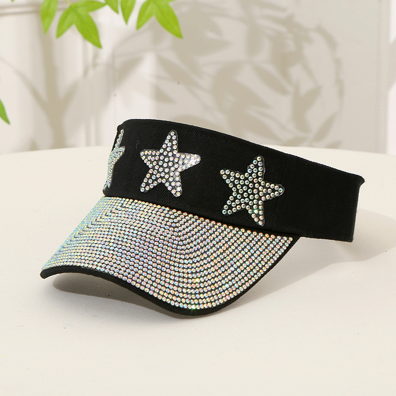 Summer net red hollow top hat diamond sequins hollow top love hat casual student sunshade breathable large brim sunscreen hat