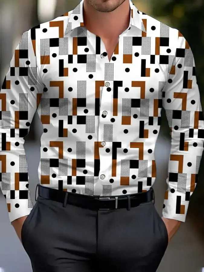 Mens Shirt Regular Lapel Shirt Mens 3d Printing Triangle Geometric Printing Casual Street Long Sleeve Fashion Printed ShirtXJ250108