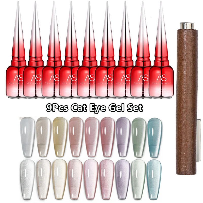 AS 9pcs Cat Eye Magnetic Moonlight Gel Nail Polish Set 15ml Sparkle White Silver Water Light Red UV Gel Nail Art Manicure 250107