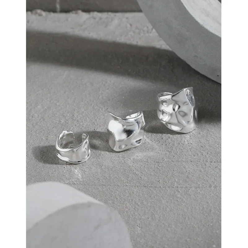 SHANICE 1PC No pierced 925 Sterling silver Irregular Geometric ear-bone Cuff CLIP Earrings concave-convex Surface 250103