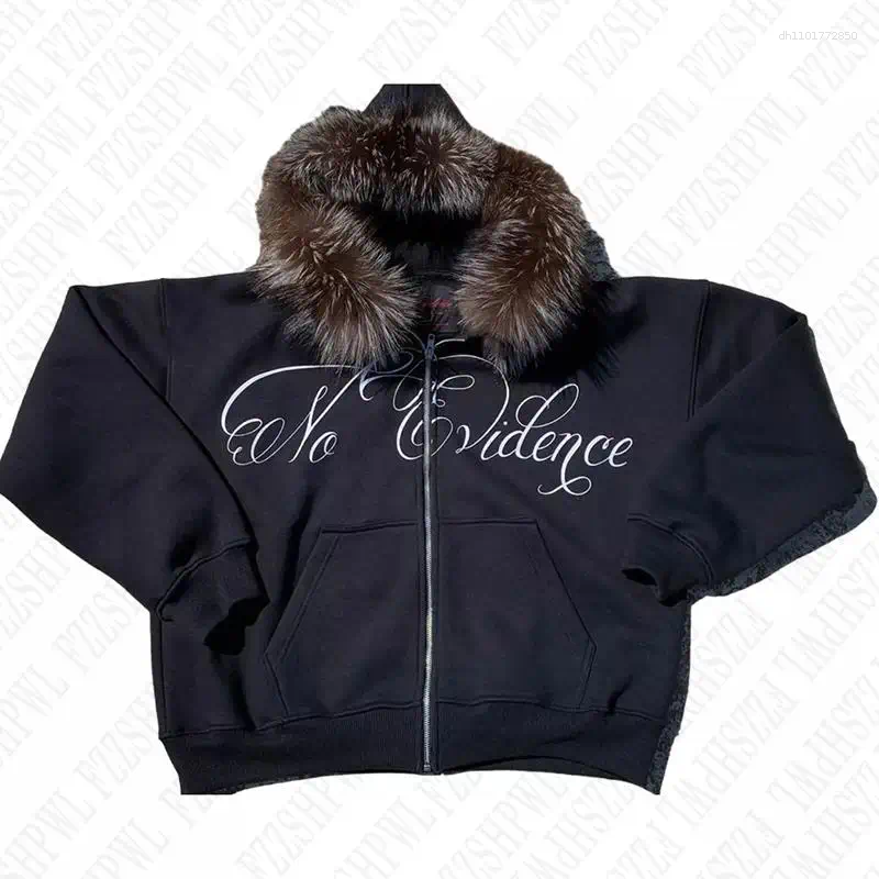 Men's Hoodies Men Hip Hop Graphic Punk Fashion Letter Print Clothes Faux Fur Collar Zip Up Harajuku Aesthetic Streetwear