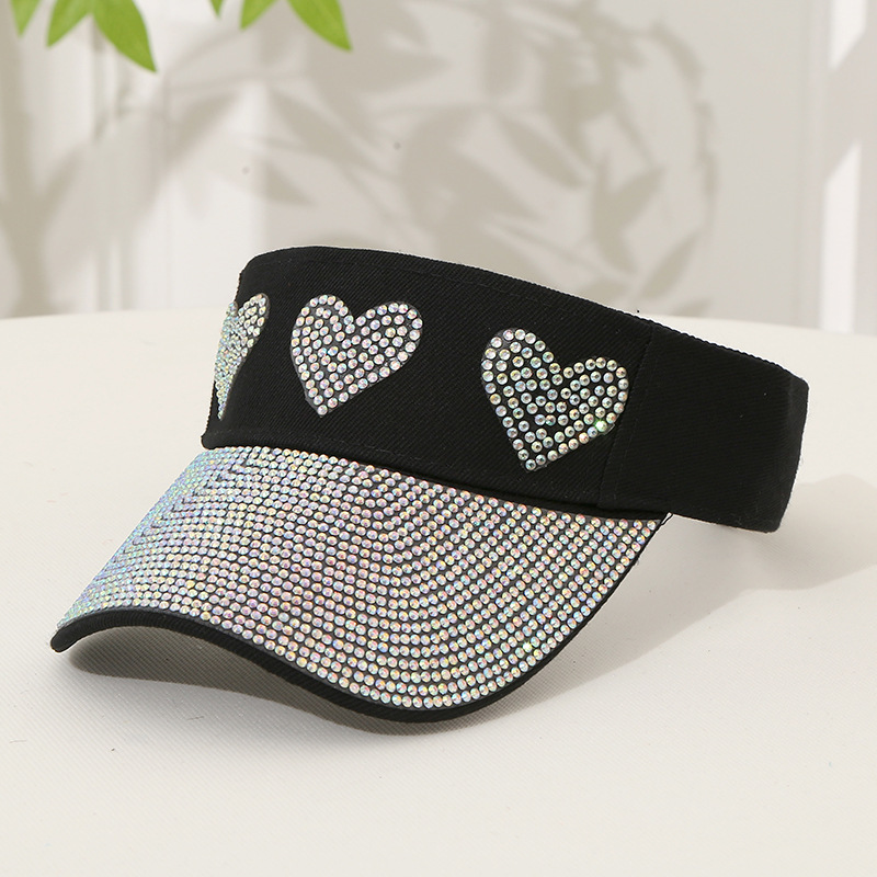 Summer net red hollow top hat diamond sequins hollow top love hat casual student sunshade breathable large brim sunscreen hat