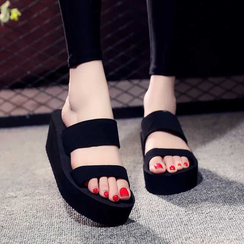 New Arrival 9cm womens black slider high heels wedding outdoor leisure slider flip cover summer beach holiday shoes direct shipping T250108