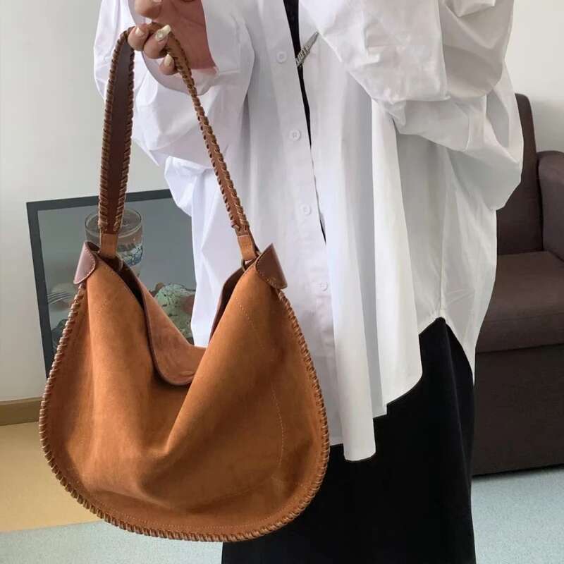 Faux Suede Slim Half Moon Bags For Women Designer Handbags Purses 2024 New In Vintage With Card Pocket Underarm Shoulder