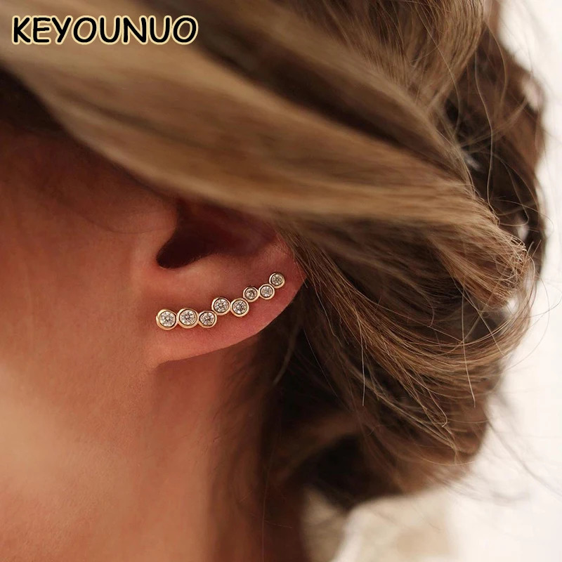 KYOUNUO Gold Silver Filled Ear Climber Earrings For Women Zircon Piercing Womens Ear Crawler Stud Earrings Jewelry Wholesale 250103