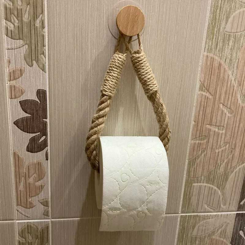 Nail paper towel rack bathroom towel hook toilet paper holder towel rack beige hemp color Y250107