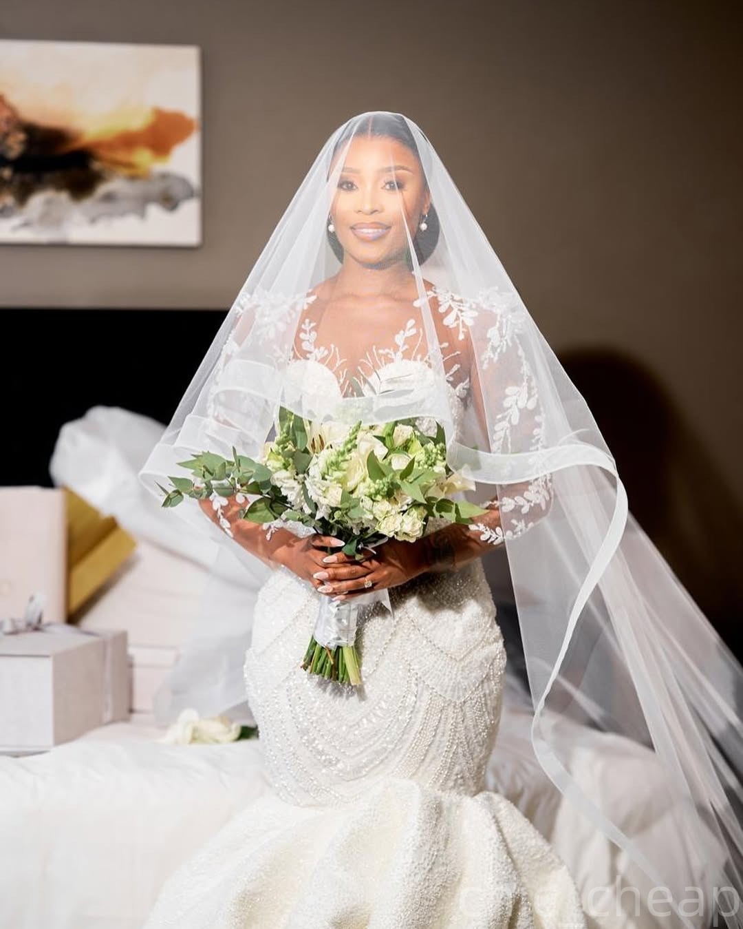 2025 Arabic Aso Ebi Plus Size Ivory Wedding Dresses Floral Lace Sequined Full Sleeves Bridal Gowns Dress For Brides ZJ0347