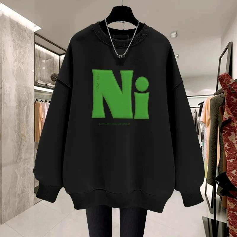 2025 Korean Women's Long Sleeve Designer Hoodie Retro Women's Round Neck Sweatshirt Autumn/winter Women's Loose Large 4XL Sweatshirt