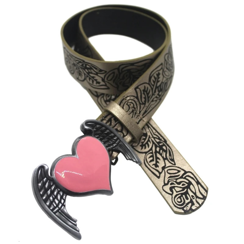 WaistChain Y2K Chain Engraved Pink Heart Buckle Embossing Belt for PartyClub 250107