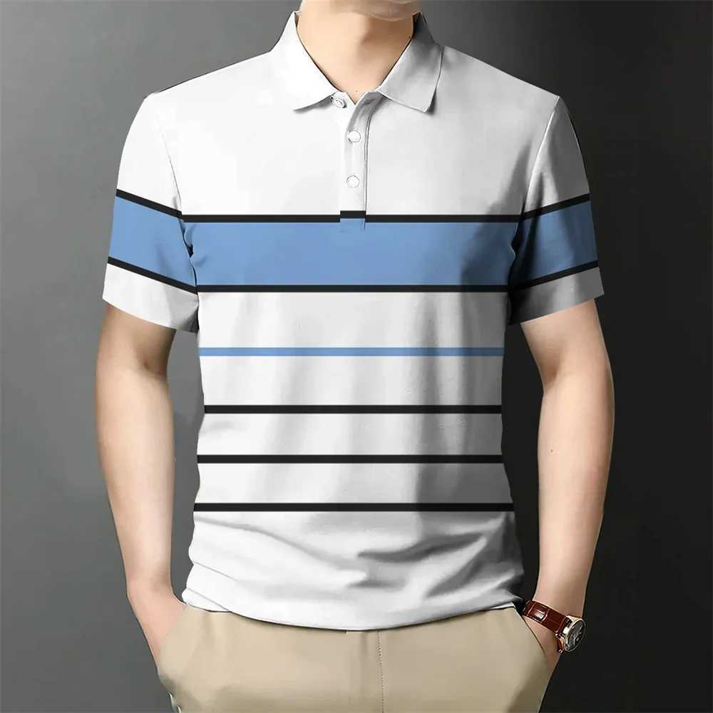 Summer Mens Polo Shirt Business Casual Short Sleeves Tops Pattern Print Button T Shirt Loose Clothing Fashion Polo T ShirtXJ250108