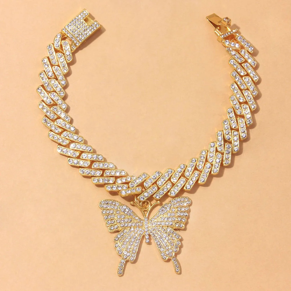Punk Crystal Sandals Big Butterfly Anklets for Women Wholesale Men Rapper Cuban Link Chain Bracelets Iced Out Anklet Chunky 250107