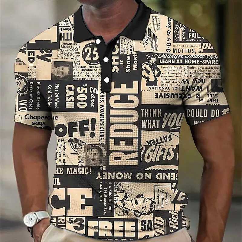 Summer Men Polo Shirt Turn Down Collar Button Tops Short Sleeve Streetwear Letter Print Oversized Design Clothes Polo ShirtsXJ250108