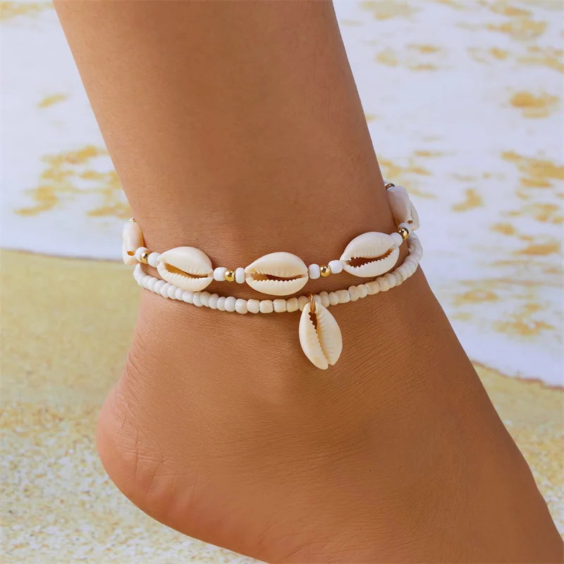 Stackable Boho Rice Beads Shell Anklets For Women Multicolor Simple Aesthetic Summer Beach Ankle Chain Jewelry Friendship Gift 250107