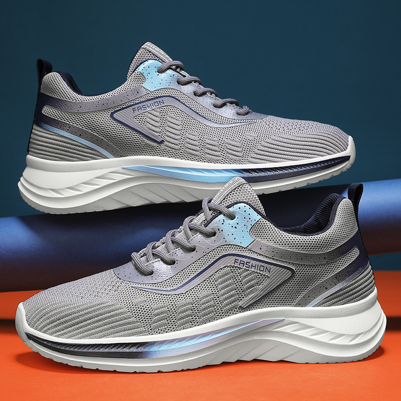 Men Sports Shoes Thick Sole Anti-slip Mesh Breathable New Fashion Outdoor Running Sneakers Triple Black White Grey Free shipping