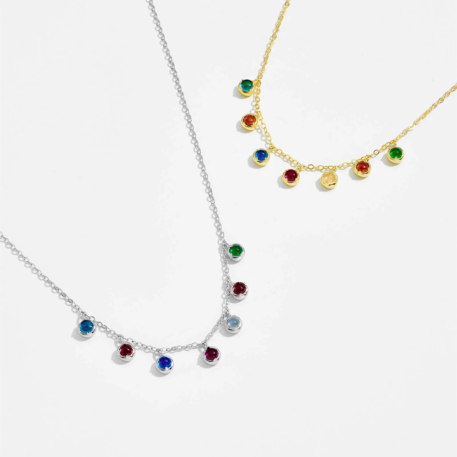 ANDYWEN 925 Sterling Silver Gold Rainbow Chain Colorful Gems Charm Beads Choker Necklace 2024 Women Fine Jewelry250103