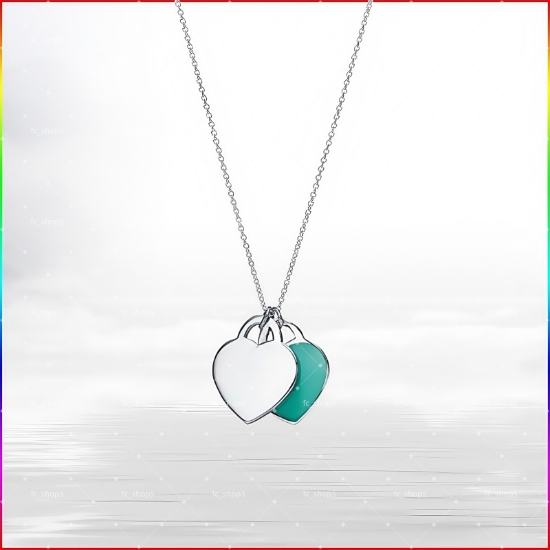 Real sterling silver jewelry s925 heart necklace jewel designers pendant necklace Vintage 18k gold plated double heart silver chain stainless steel necklaces gift