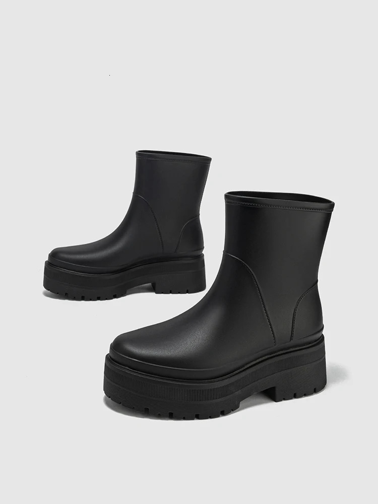 Womens Rain Boots Medium-Length Waterproof Non-Slip Fashionable Outerwear Warm Martin Boots Thick-Soled Adult Rain Boots 250106