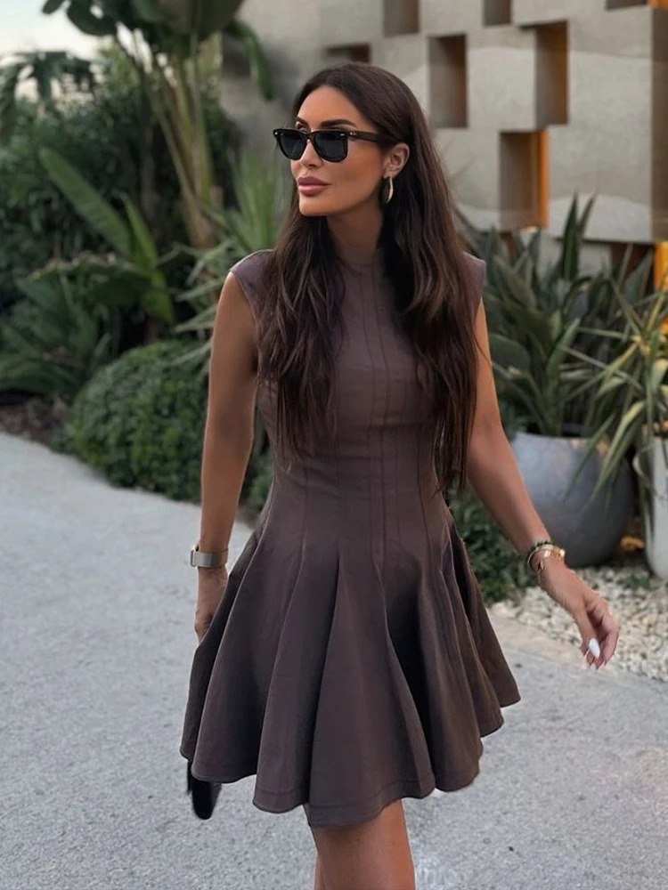 Fashion Solid Mini Pleated Dress For Women Y2K Elegant Sleeveless Slim Evening Party Short Dress Lady Chic Street Vestidos 250107