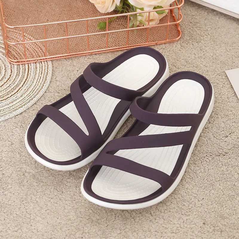 New Arrival Womens slippers flat bottomed round toe solid color sandals Korean casual non slip lightweight beach shoes sandals T250108