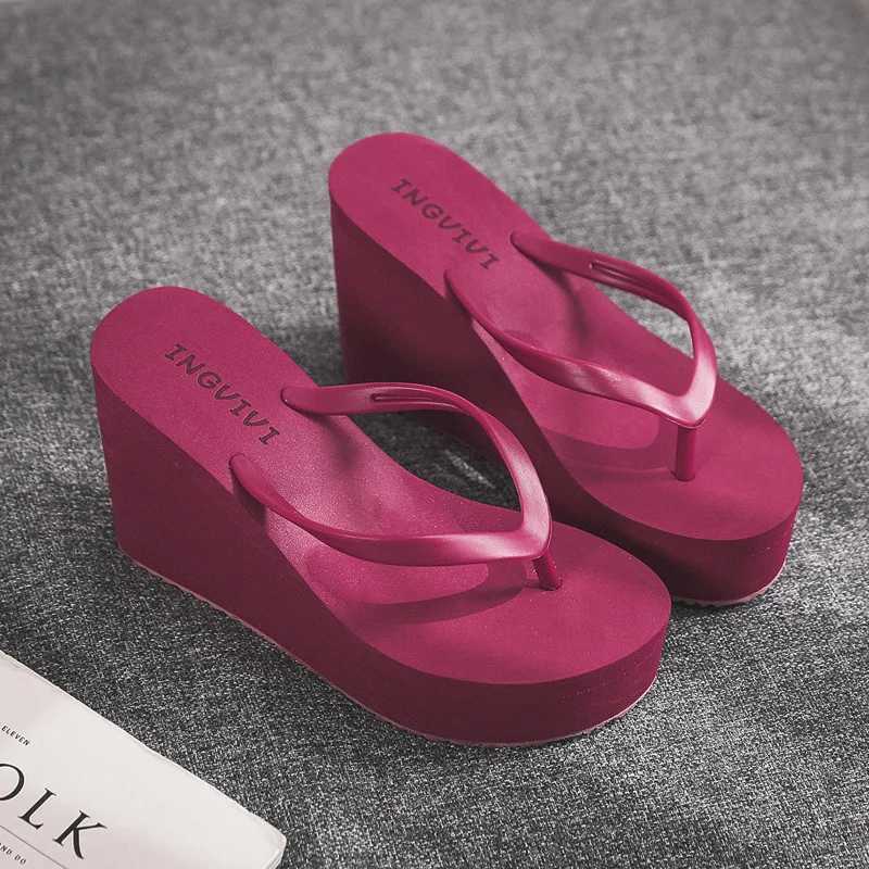 New Arrival Solid high heels sandals slippers womens summer slide outdoor leisure wedge high heels soft platform flip cover T250108