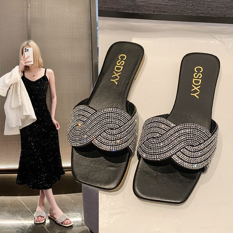 Women Slippers Flat Bottom Color Diamond Design Outdoor Wear New Trendy Fashion Triple Black Beige Khaki Free shipping