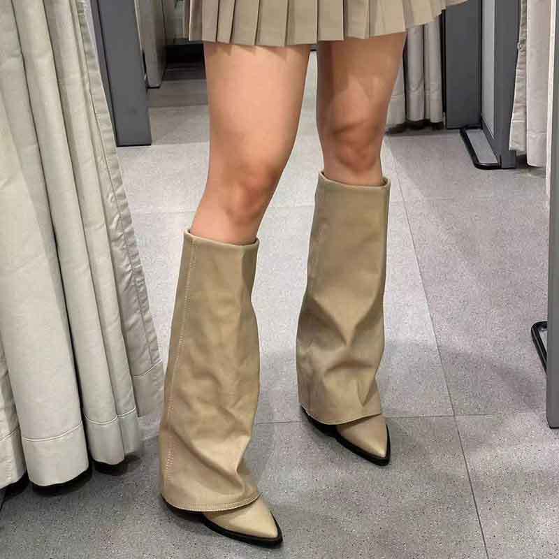 Pointed Designer Toe Women Knee High Boots Fashion Elegant Modern Long Booties Autumn Winter Laides Thick Heel Shoes d225