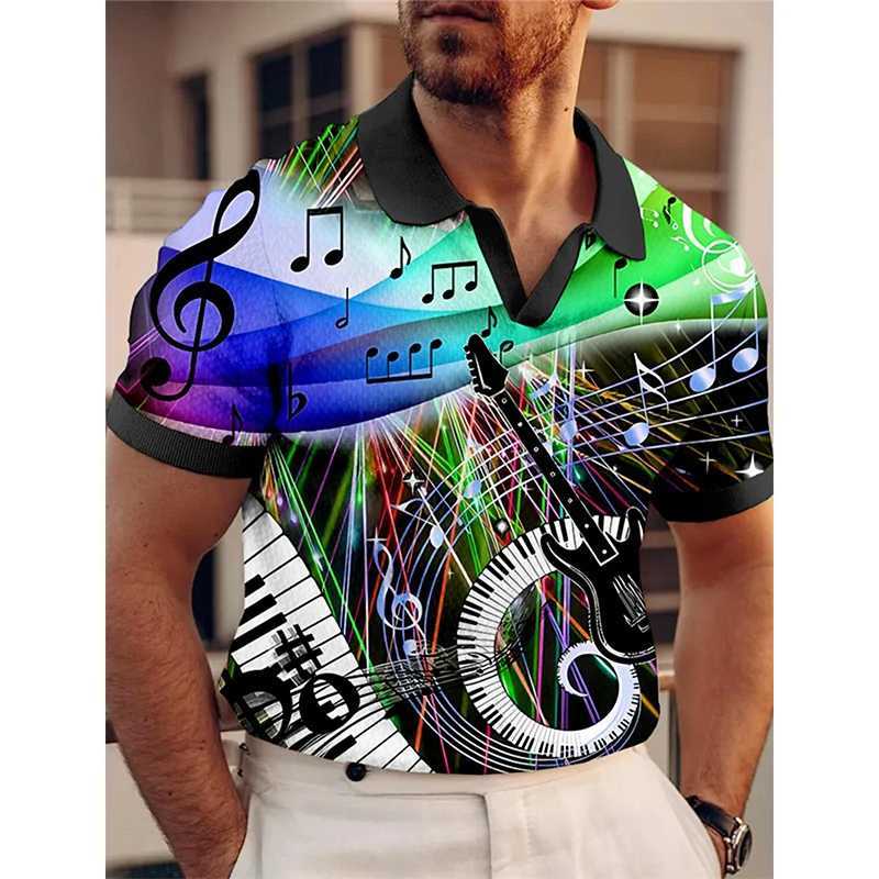 3D Print Musical Notes Graphic Polo Shirt Mens Casual Short Sleeve Turndown Lapel Polo Shirts Outdoor StreetwearXJ250108