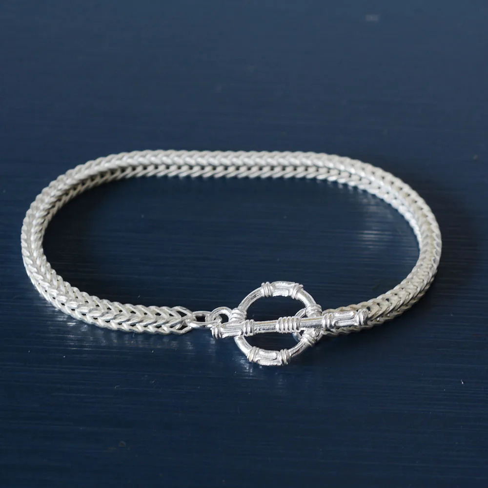 925 Sterling Silver Bracelet Square Fox Tail Chain Bangle for Women and Men Length Includes Clasp 250107