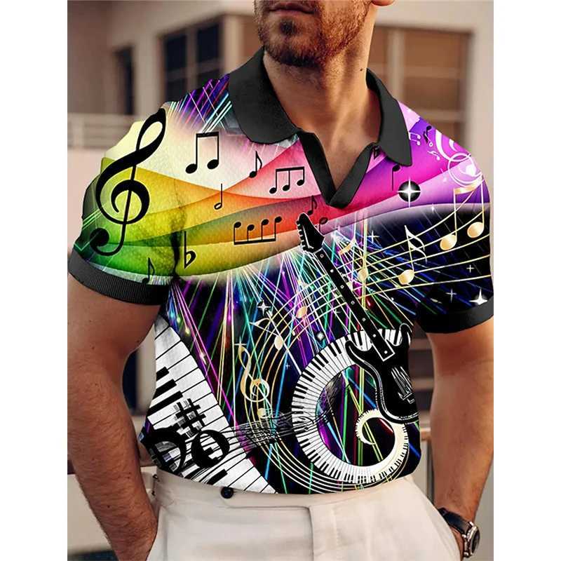 3D Print Musical Notes Graphic Polo Shirt Mens Casual Short Sleeve Turndown Lapel Polo Shirts Outdoor StreetwearXJ250108